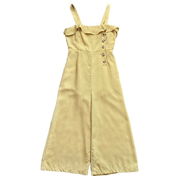 NWT essue Women’s mustard jumpsuit with straps and asymmetrical buttons - Sz S - Picture 2 of 13